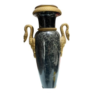 Verdi Green Classical Style Marble Lamp with Gilt Swans
