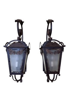 Pair Wrought Metal Lanterns