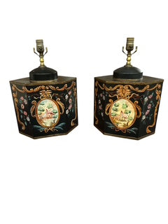 Pair Tea Caddy Black Painted Lamps