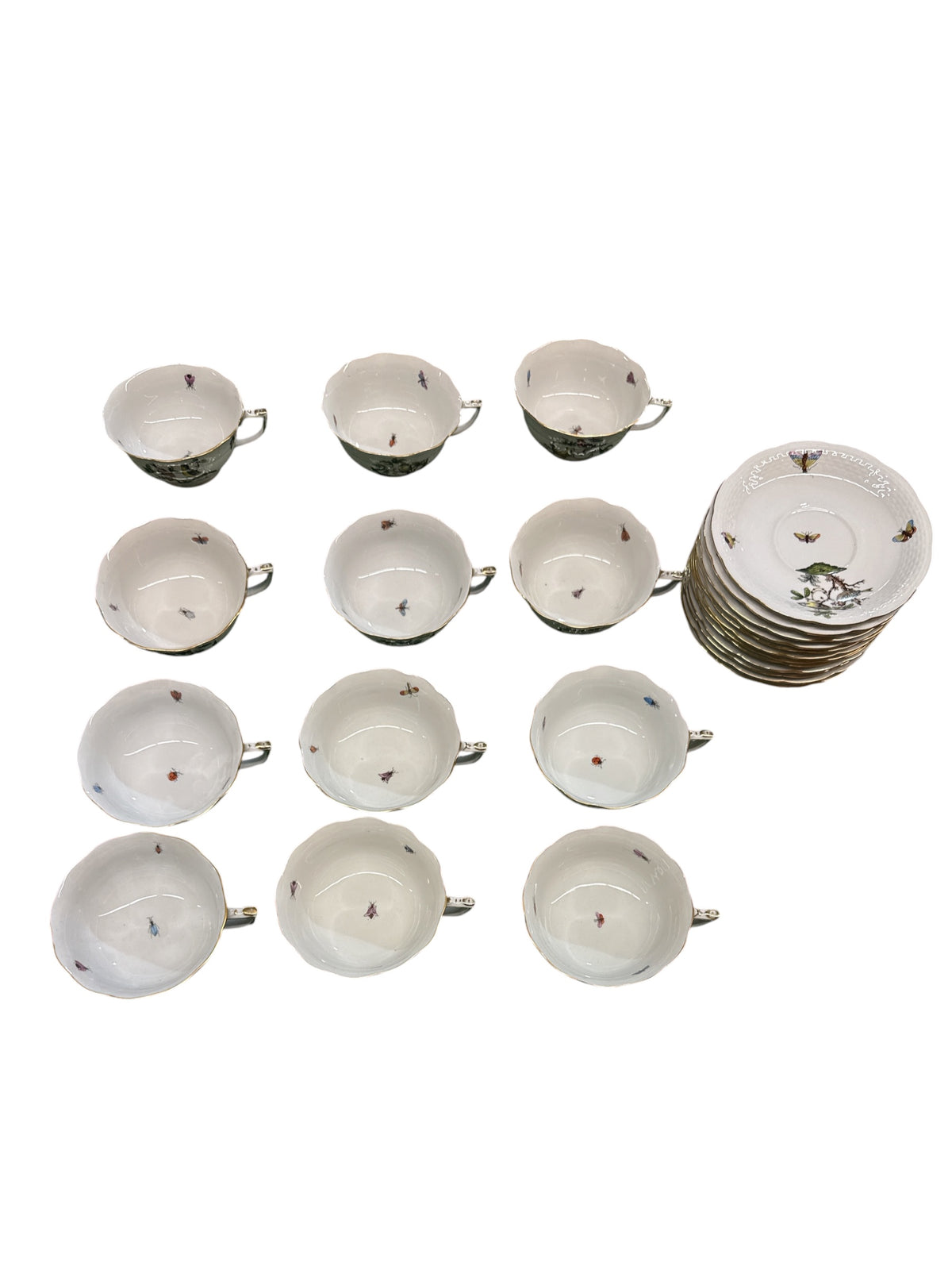 Set of Twelve Herend 'Rothshild Bird' Cups and Saucers