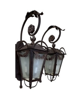 Pair Wrought Metal Lanterns