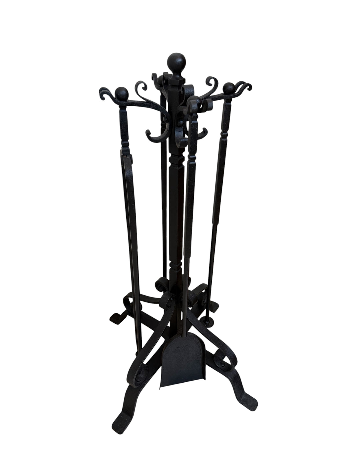 Large Scale Black Iron Fireplace Tools, Fender and Andirons
