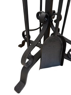 Large Scale Black Iron Fireplace Tools, Fender and Andirons