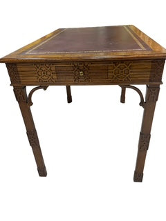 Pair Chippendale Style Side Tables w/Leather Tops