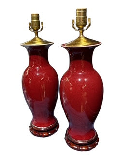 Pair Oxblood Lamps Ginger Jar Form