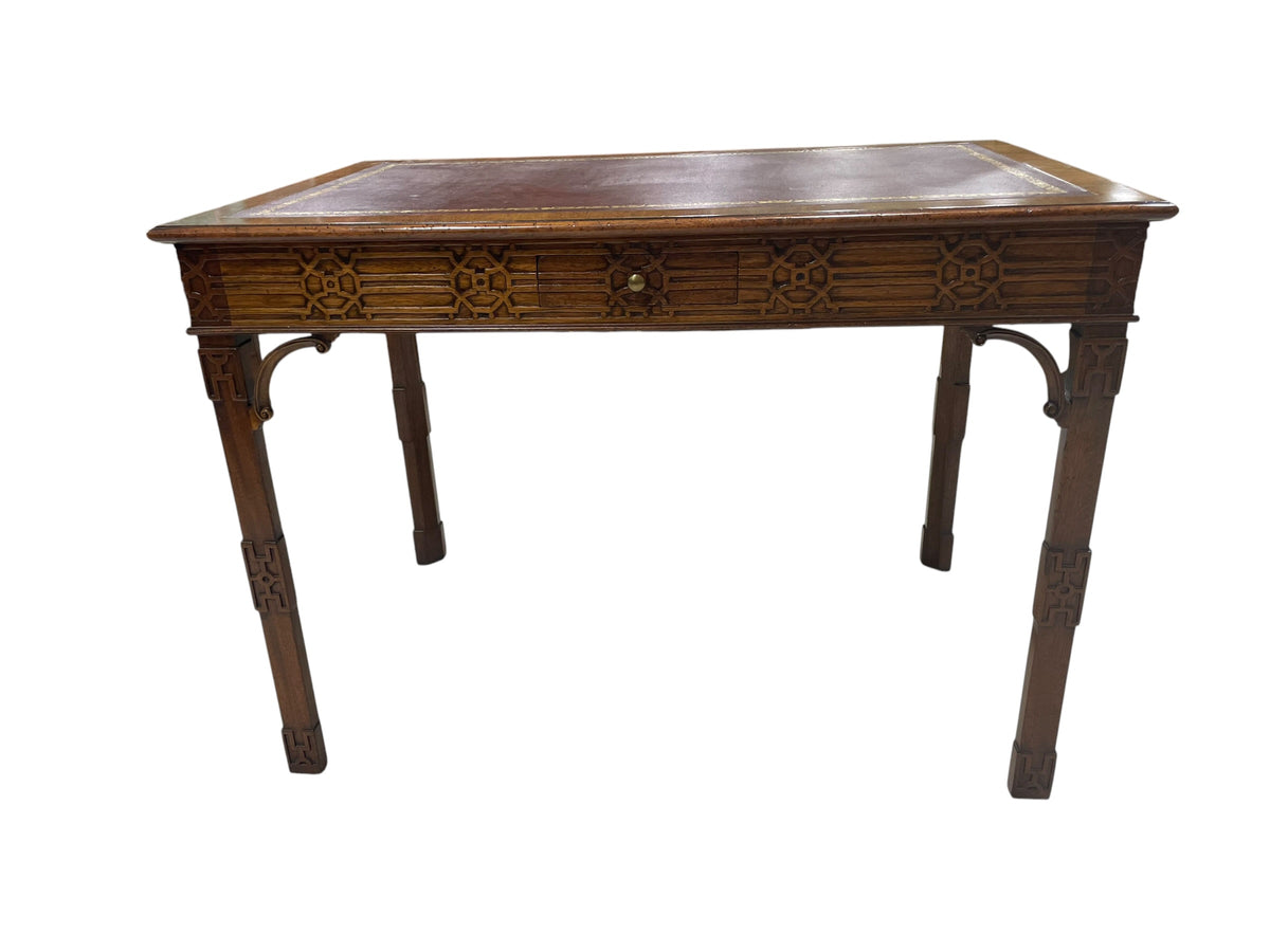 Pair Chippendale Style Side Tables w/Leather Tops