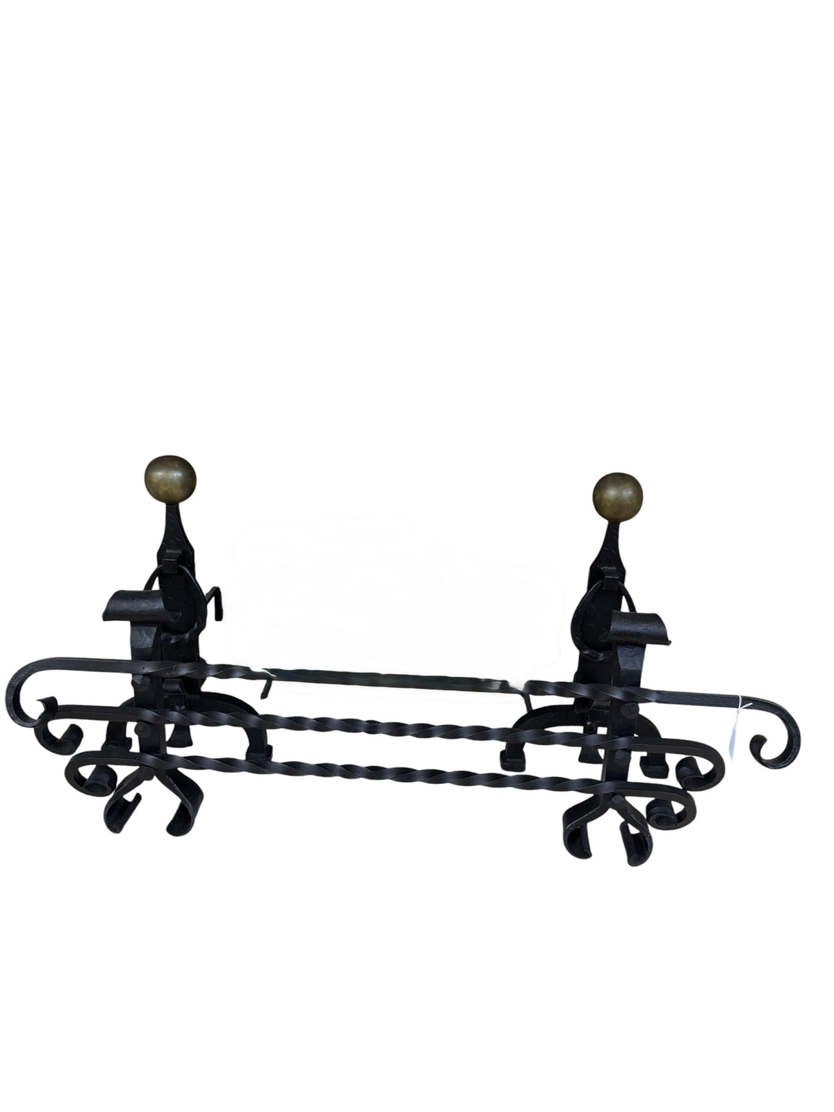 Large Scale Black Iron Fireplace Tools, Fender and Andirons