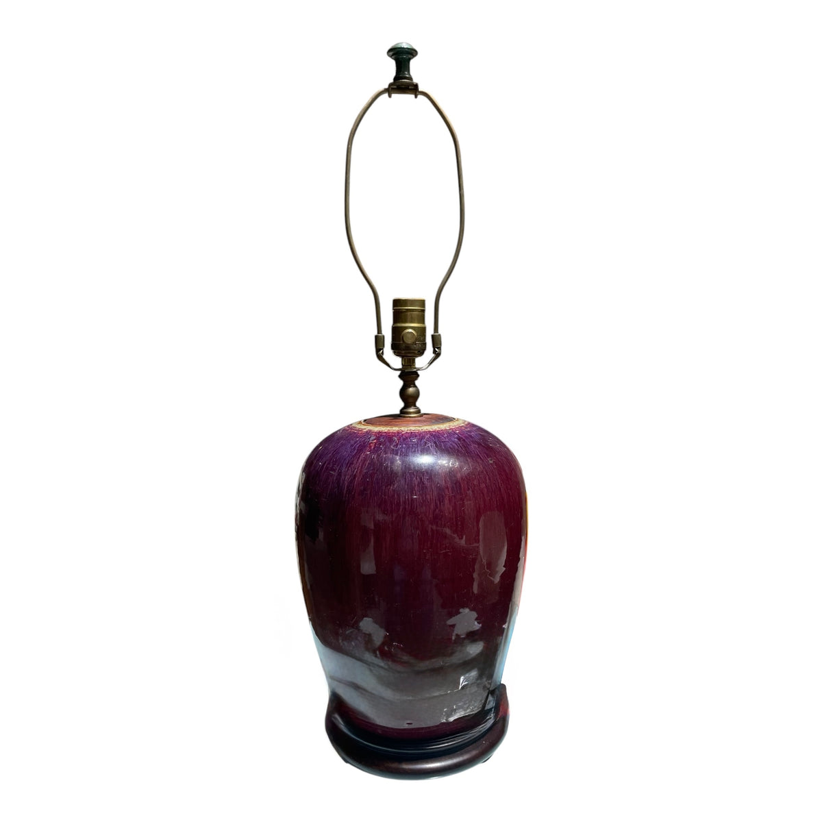 Glazed Ceramic Eggplant Color Wash on Asian Style Jar Lamp