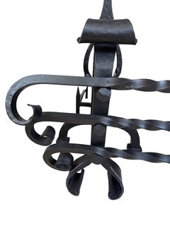 Large Scale Black Iron Fireplace Tools, Fender and Andirons