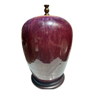 Glazed Ceramic Eggplant Color Wash on Asian Style Jar Lamp