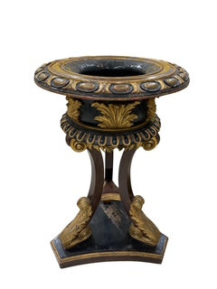 Pair Unusual Scottish Regency Style Parcel Gilt Ebonized Mahogany Jardinieres