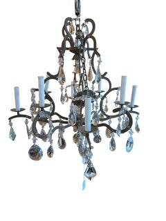 Eight Light Painted Metal- Crystal Chandelier