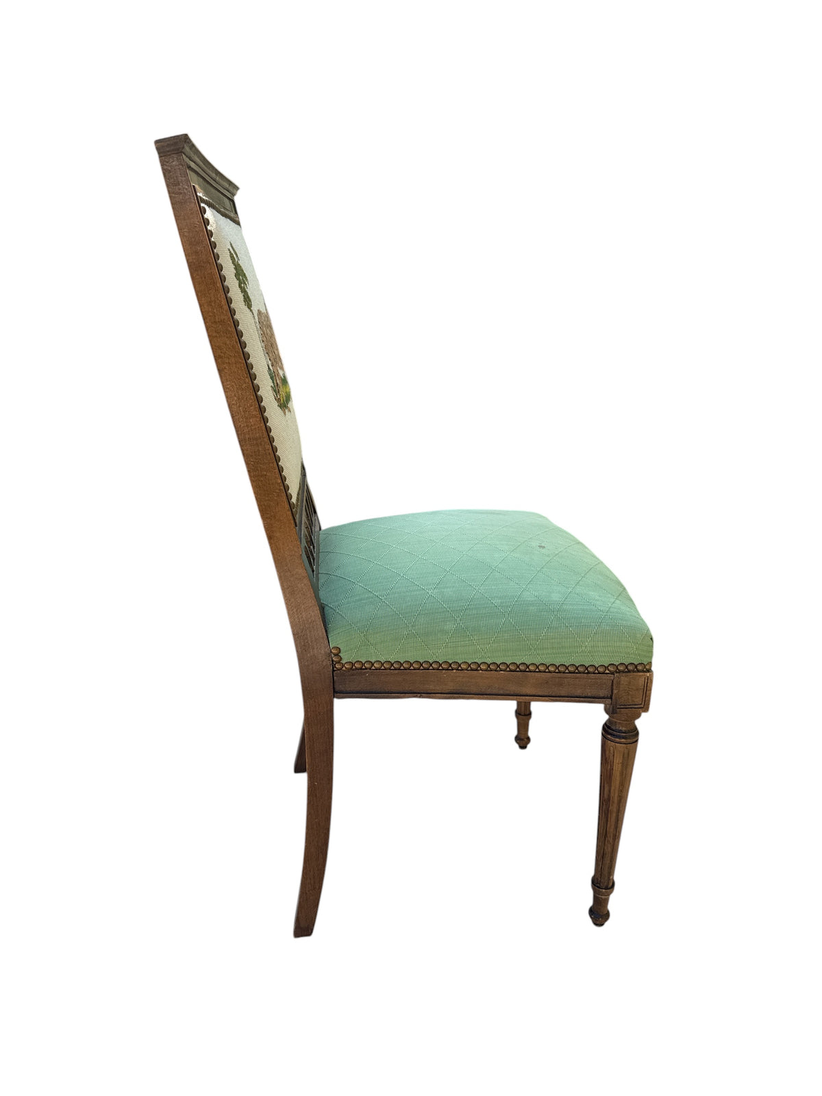 Pair Green Seat Chairs with Needlepoint Back - Animals