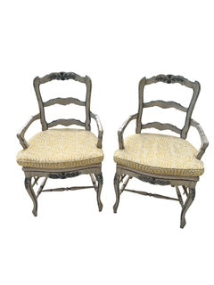 Pair Country French Armchairs with Woven Rush Seat