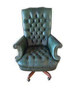 Green Tuffed Leather Office Chair