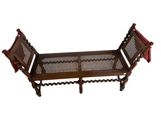 Vintage Oak English Jacobean Style Barley Twist Six Leg Bench