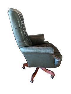 Green Tuffed Leather Office Chair