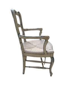 Pair Country French Armchairs with Woven Rush Seat