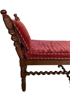 Vintage Oak English Jacobean Style Barley Twist Six Leg Bench