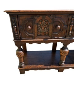 Jacobean Style Wood Server/Credenza with Three Carved Drawers