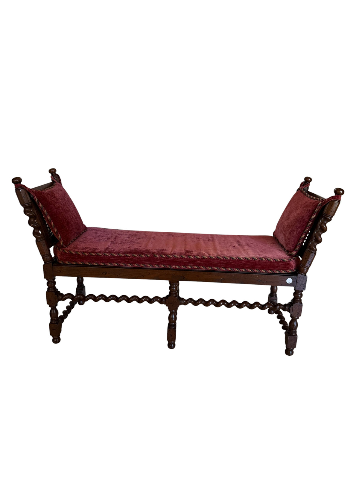 Vintage Oak English Jacobean Style Barley Twist Six Leg Bench
