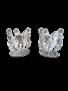 Pair Lalique Crystal Luxembourg Bookends- Signed