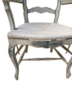 Pair Country French Armchairs with Woven Rush Seat