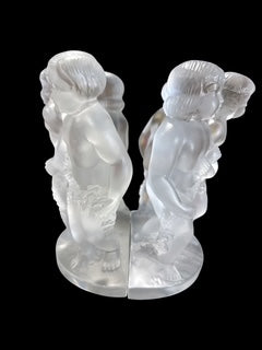 Pair Lalique Crystal Luxembourg Bookends- Signed