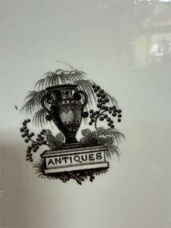 Black Transferware Tureen with Undertray and Ladle