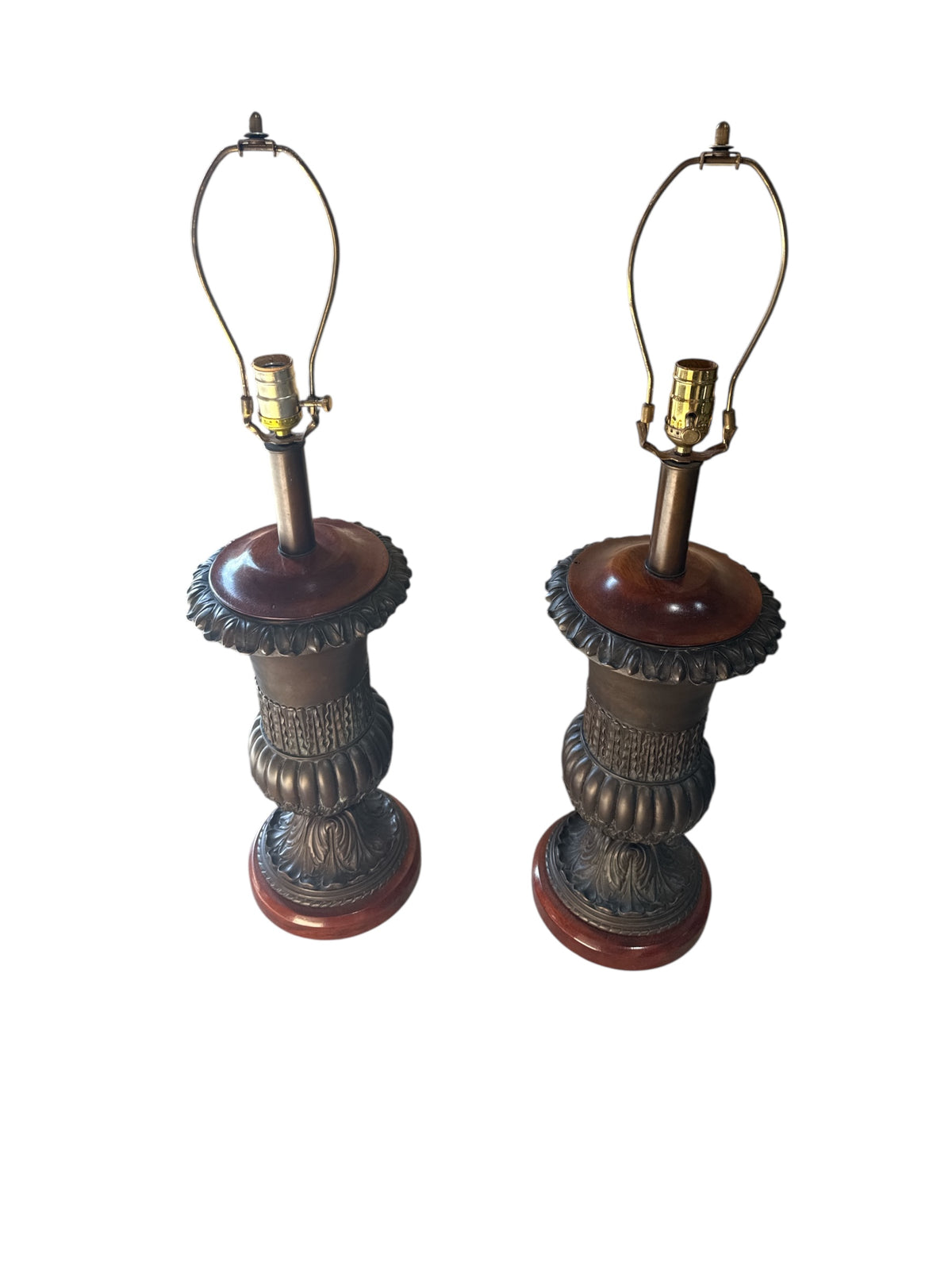Pair Formed Metal and Wood Lamps