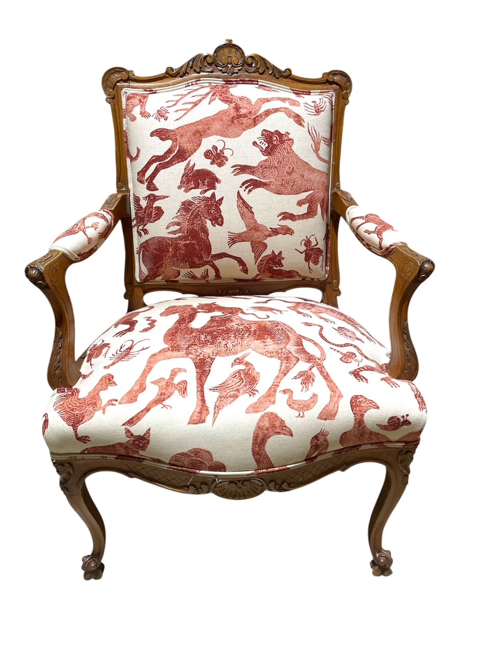 Pair Walnut French Wood Frame Fauteuils