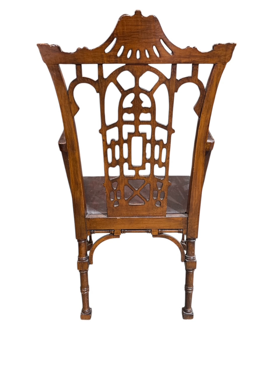 Pair Chinese Chippendale Pagoda Shape Arm Chairs