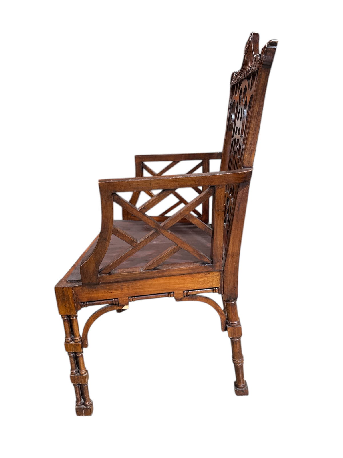 Pair Chinese Chippendale Pagoda Shape Arm Chairs