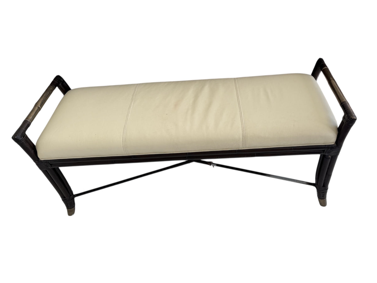 Bamboo Frame W/Leather Seat Window or Bed Bench