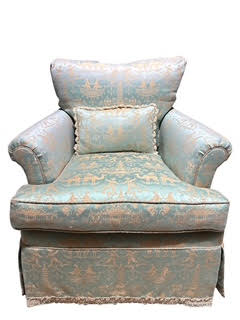 Pair Upholstered Club Chairs With Ottoman