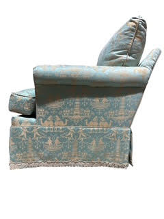 Pair Upholstered Club Chairs With Ottoman