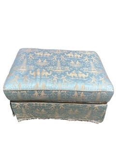 Pair Upholstered Club Chairs With Ottoman