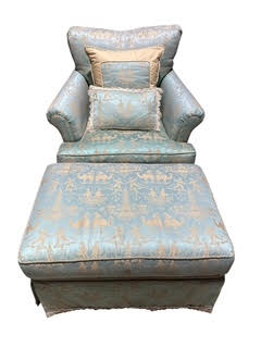 Pair Upholstered Club Chairs With Ottoman