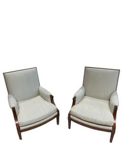 Pair Diamond Back Wood Frame Arm Chairs