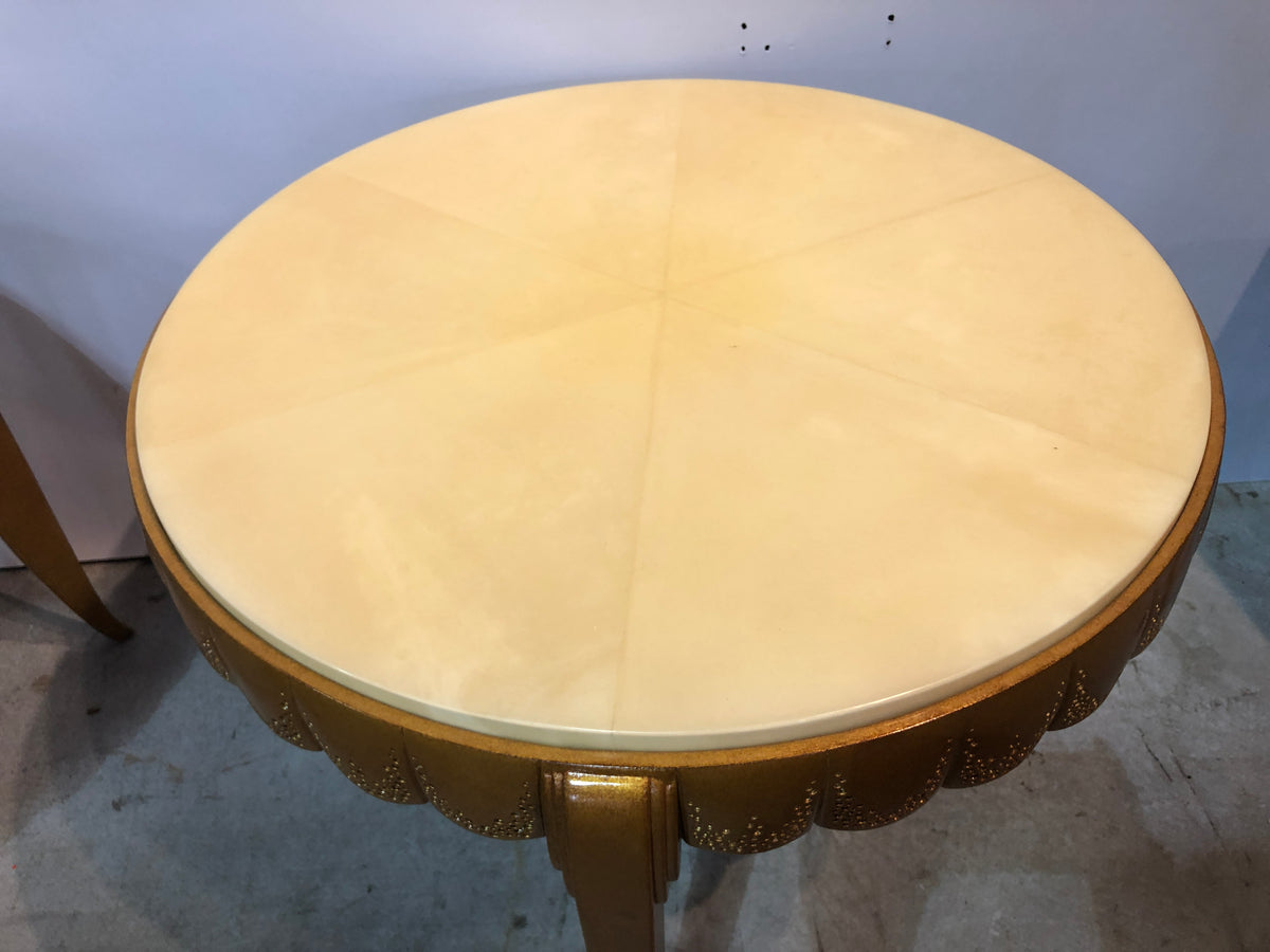 Round Faux Goatskin Table