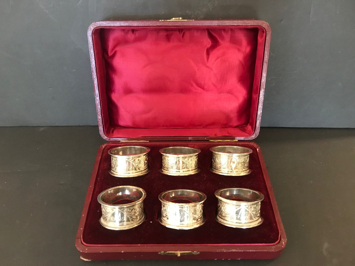 English Sterling Napkin Rings in Fitted Box for Six