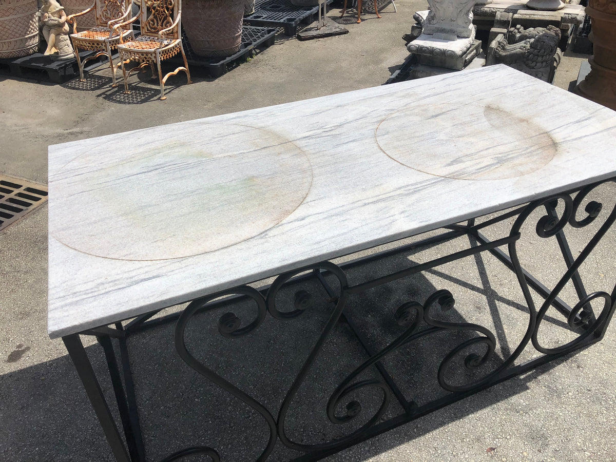 Regency Style Marble Top Iron Table