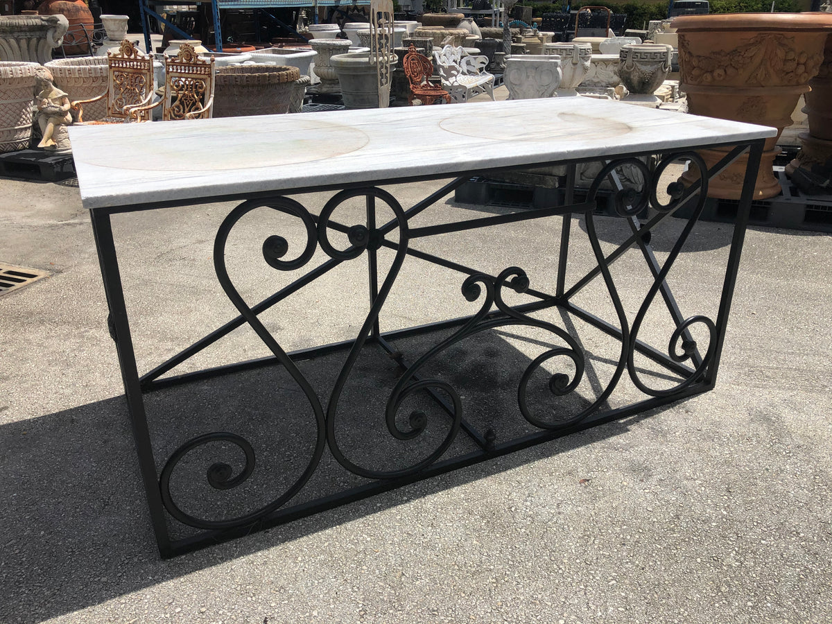 Regency Style Marble Top Iron Table
