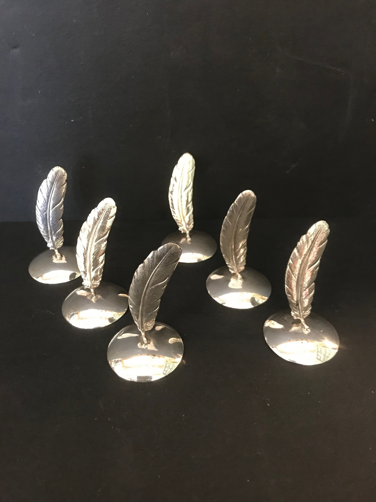 Silver Feather Place Card Holders Set of 6