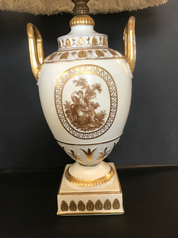 Pr. Cream & Gold Porcelain Lamps