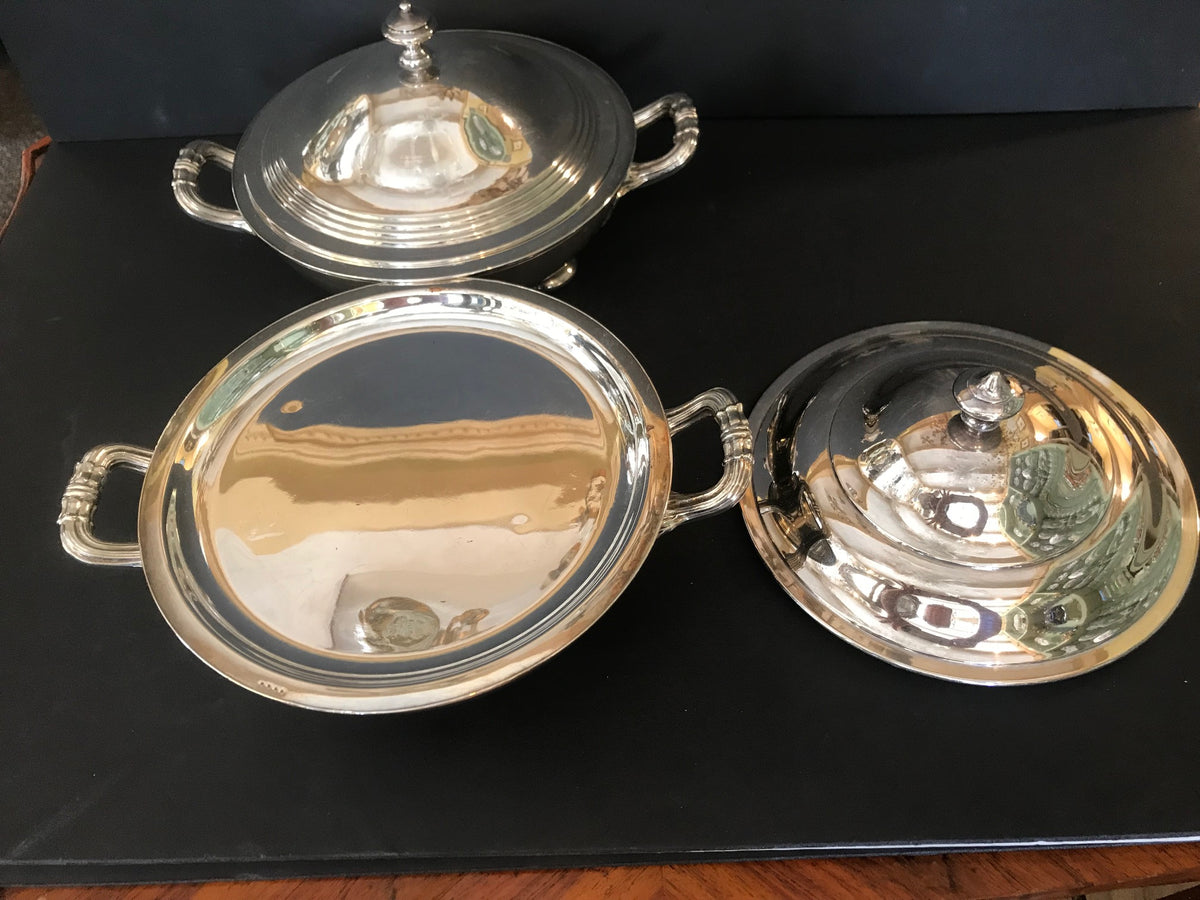 Pair Silver Plate Entree Covered Servers
