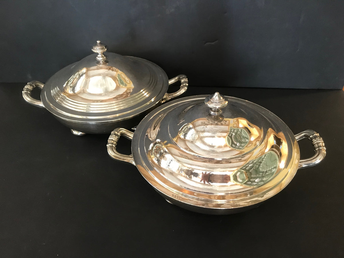 Pair Silver Plate Entree Covered Servers