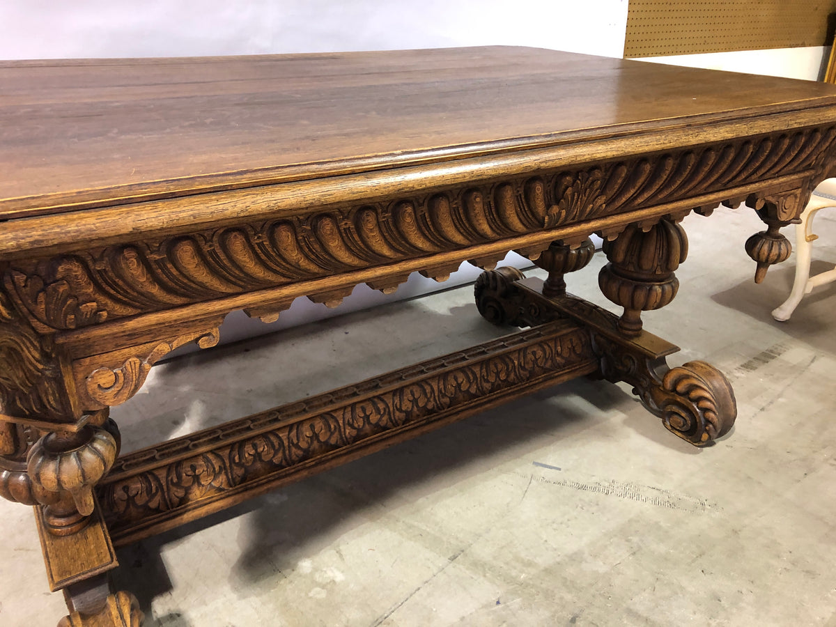 English Oak Writing Table with Lion Heads