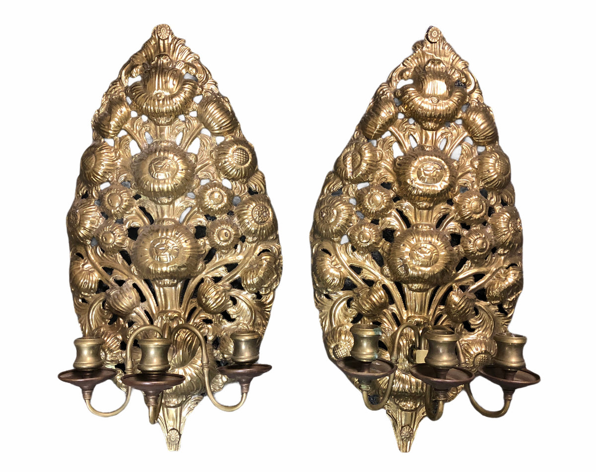 Pressed Brass Candle Sconces