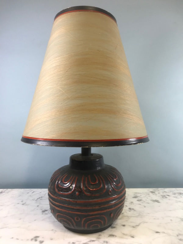 Art Pottery Lamp Original Spun Fiberglass Shade Mid century